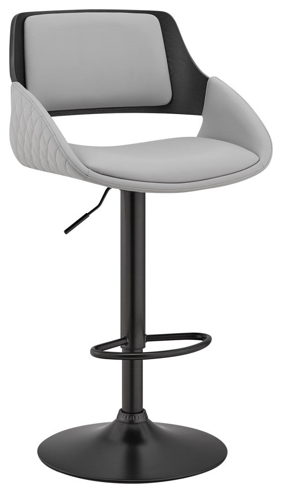 Gray Faux Leather Adjustable Black Swivel Bar Stool