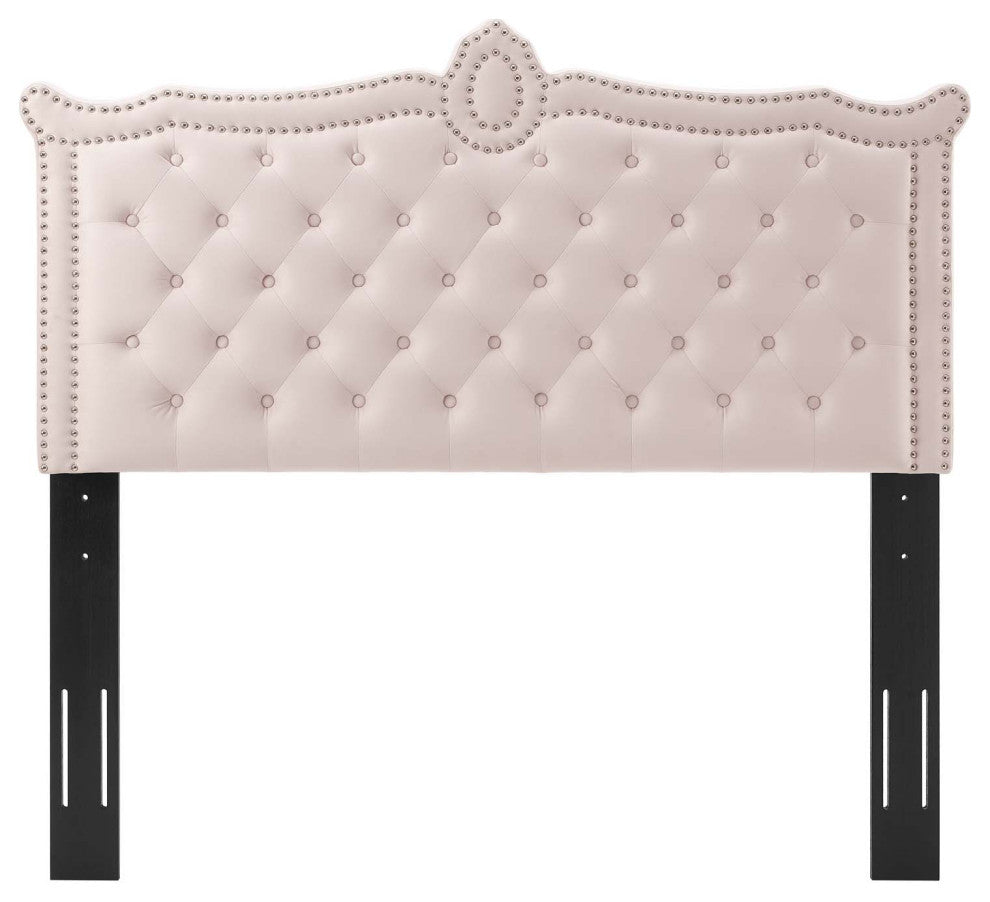 Tufted Headboard, Nailhead, King California Size, Pink, Velvet, Modern