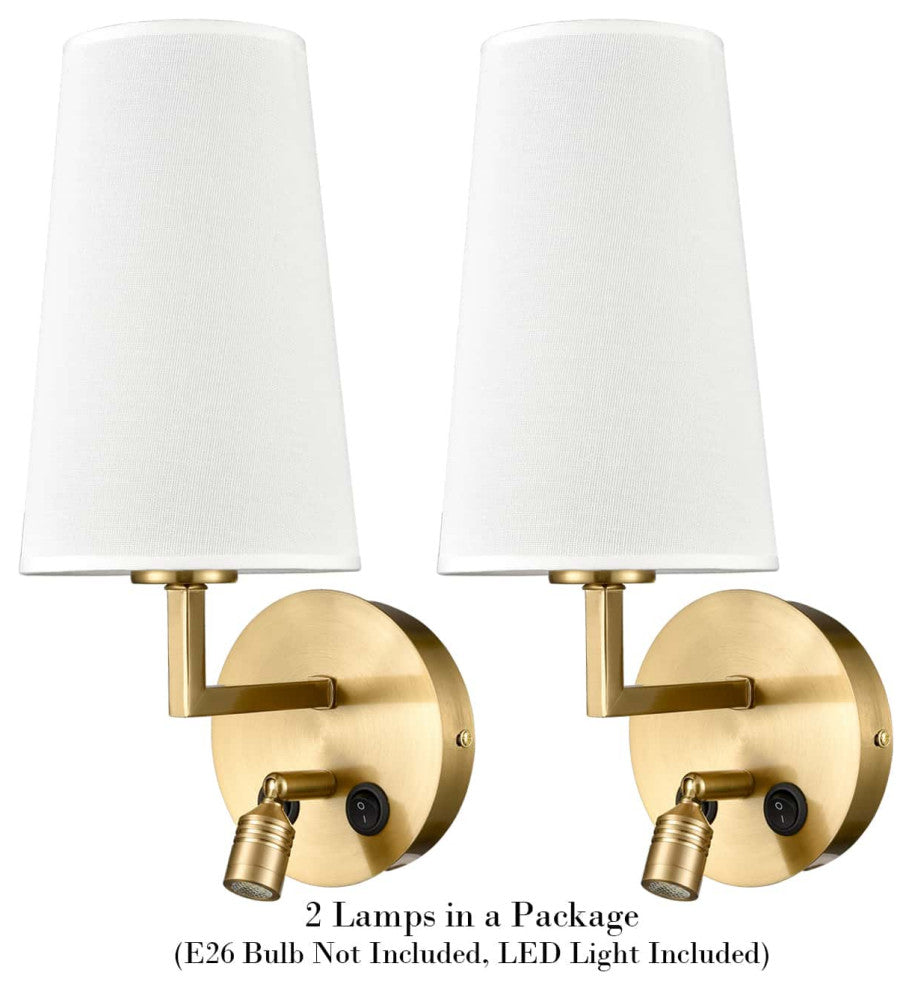 Wall Sconce Fabric Wall Lamp with USB Port and Switch, Set of 2, Black