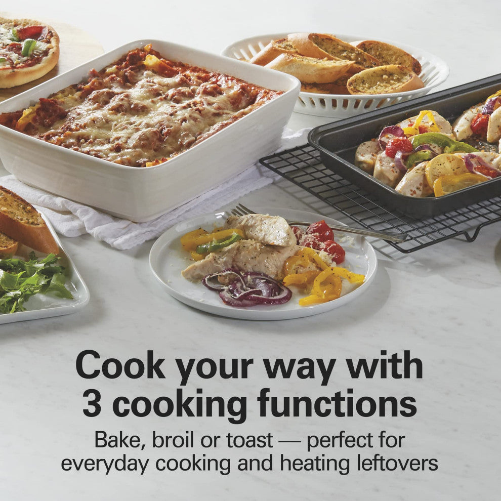 Easy Reach 4-Slice Countertop Toaster Oven With Roll-Top Door, 1200 Watts, Fits