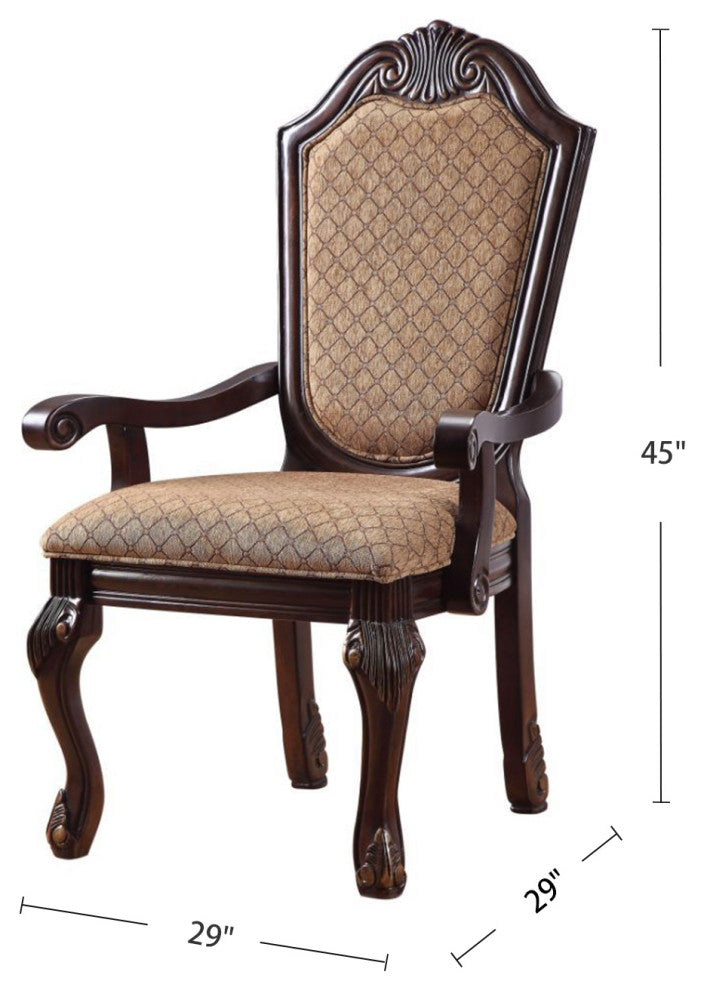 Set of 2 Upholstered Arm Chair, Brown/Espresso Finish