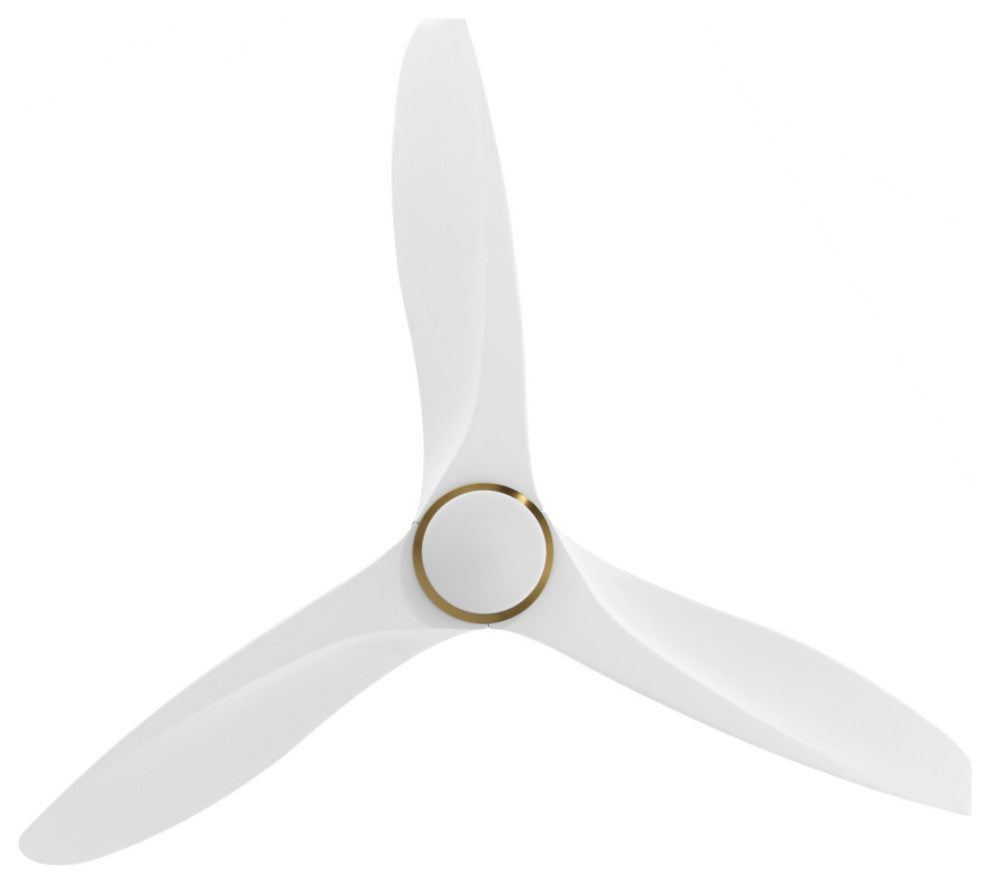 52" Solid Wood 3-Blade LED Ceiling Fan With Remote Control and Light Kit, Gold/White