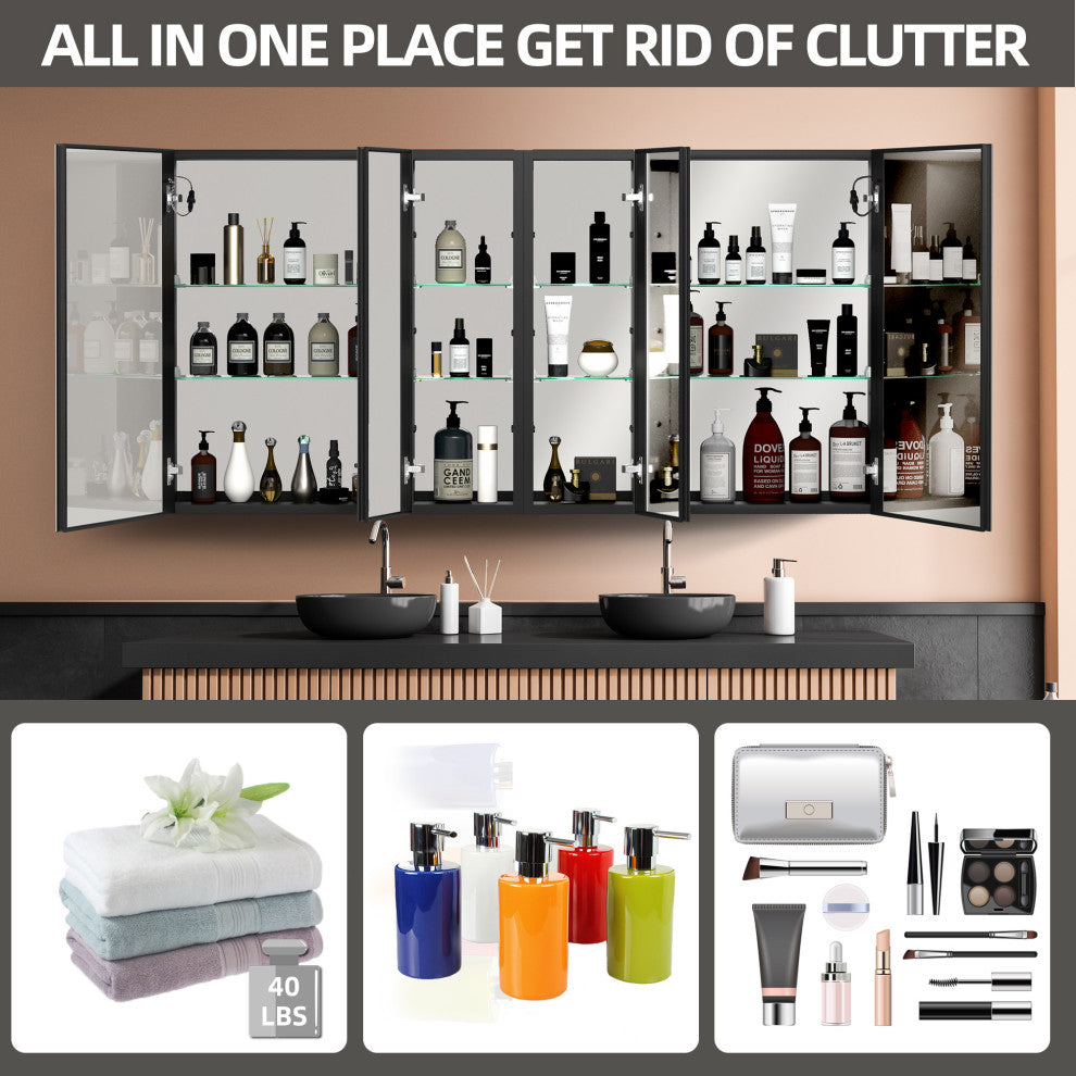 60"x30" Surface Mount Frameless Aluminum LED Medicine Cabinet With Anti-Fogger