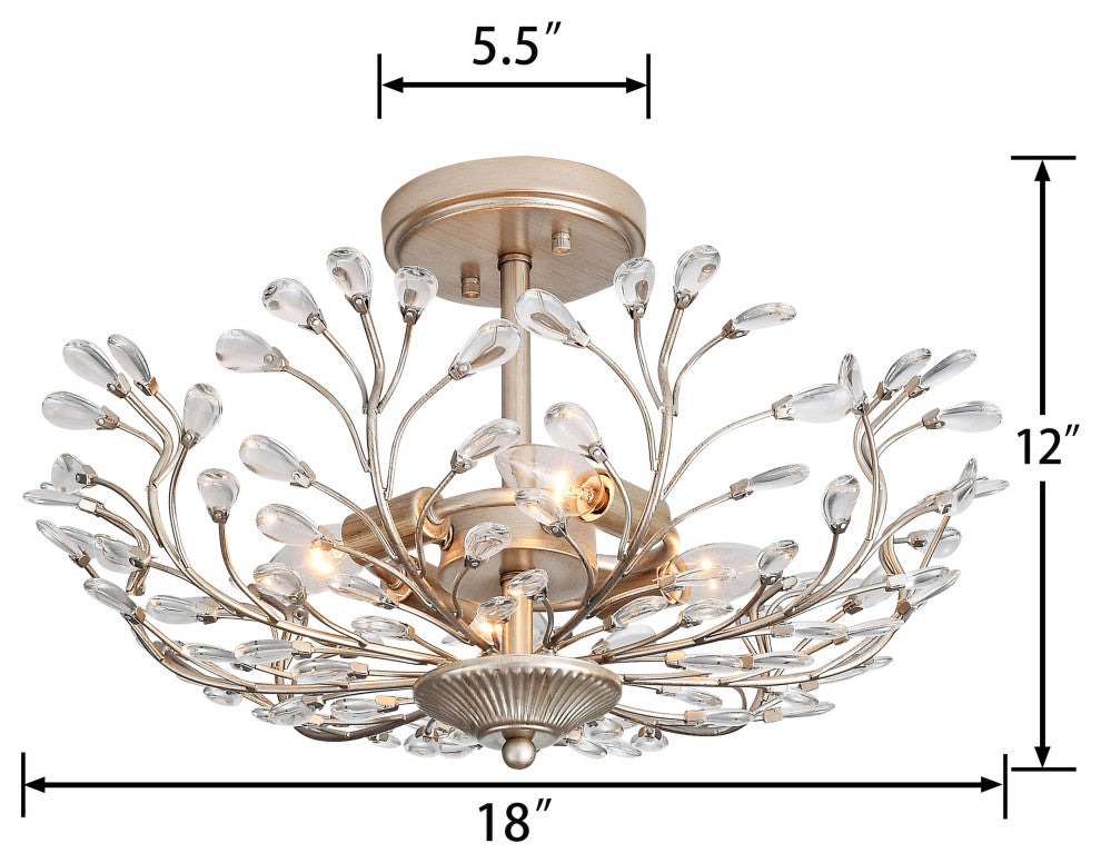 Grace 4-light Crystal Beaded 9-Branch Semi-Flush Mount, Brushed Silver-Ish Champagne