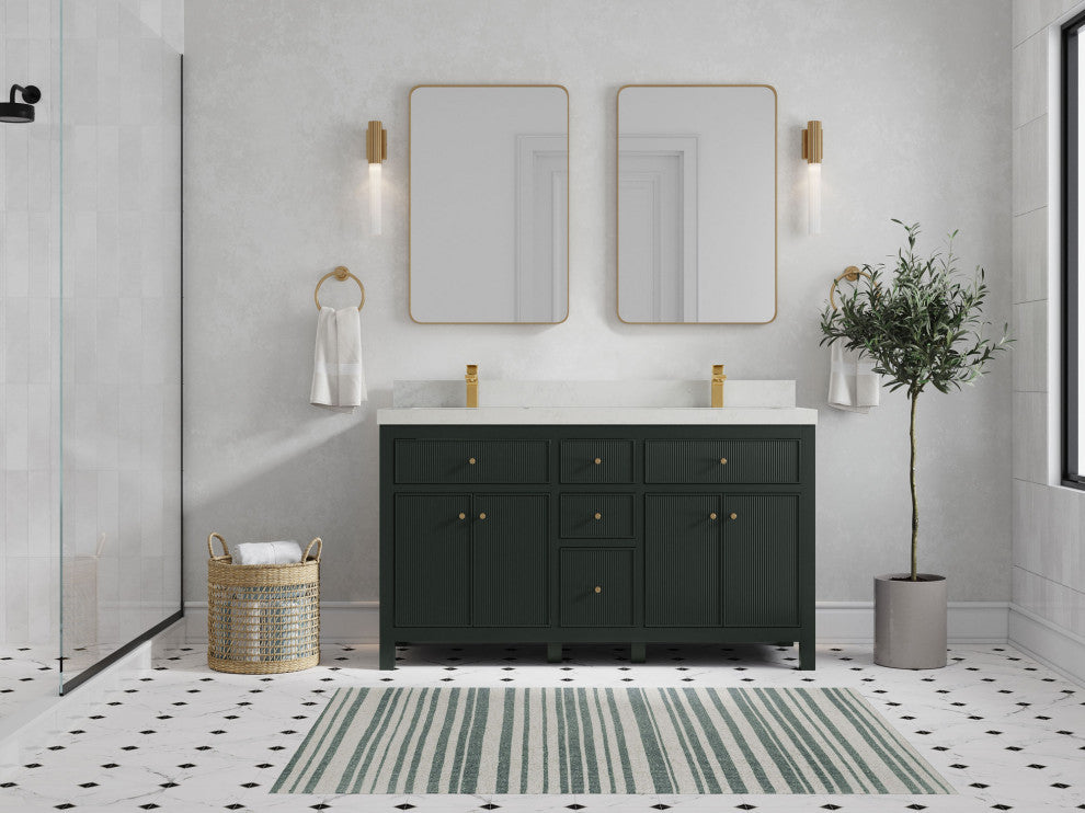 Sonoma 60 Double Bathroom Vanity in Dark Forest Green with 2" Carrara Quartz