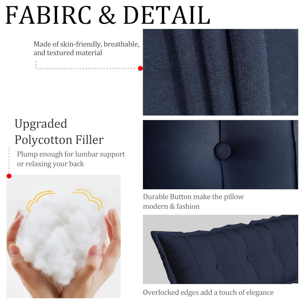 Button Tufted Body Positioning Pillow Headboard Cushion Dark Blue, 54x20x3 Inches