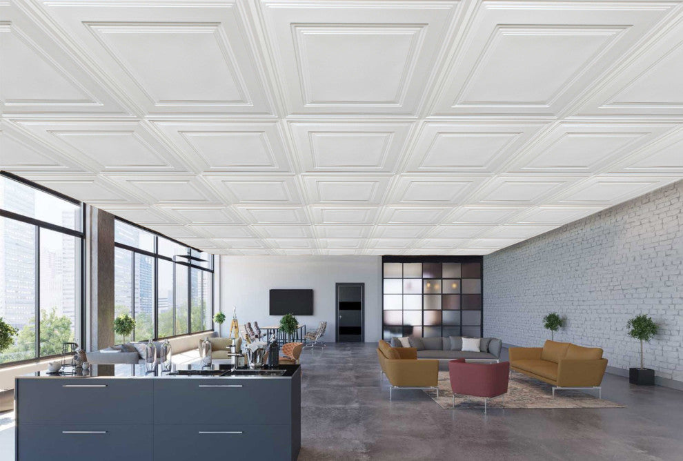 Pearl White 3D Ceiling Panels, 2'x2', 40 Sq Ft, Pack of 10