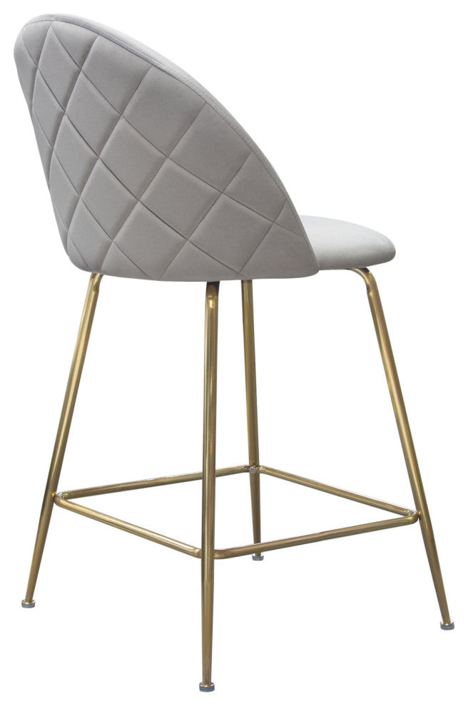 Lilly 2 Counter Height Chairs With Gold Metal Legs, Gray Velvet