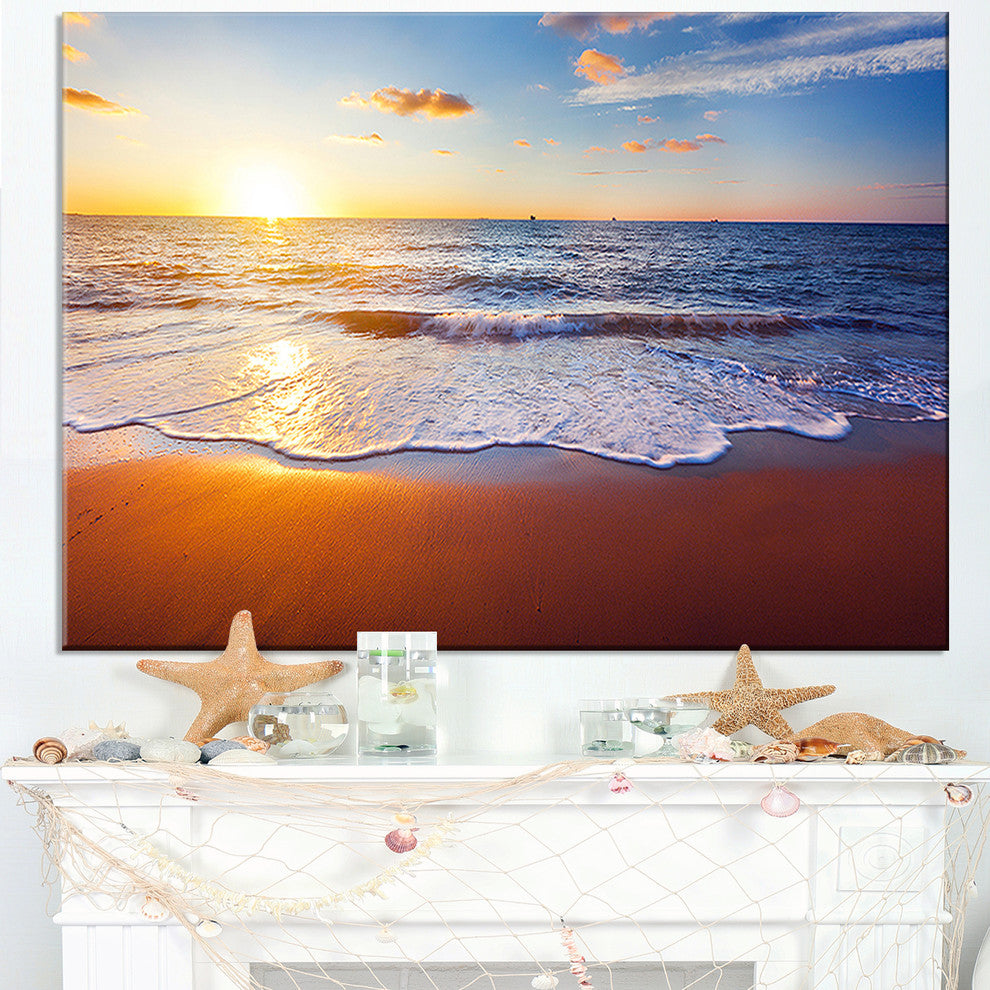 "Stunning Blue Waves and Brown Sand" Beach Canvas Wall Art, 32"x16"