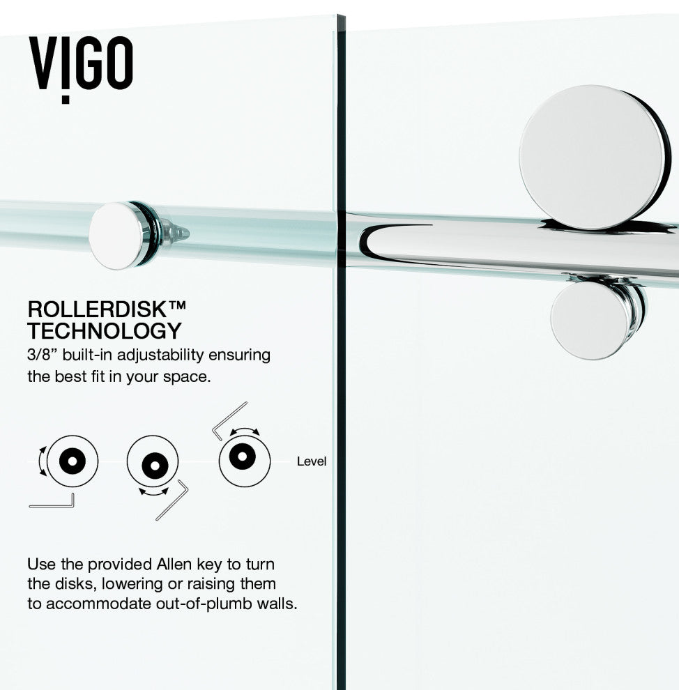VIGO Elan E-Class 60" to 64" W x 76" H Frameless Sliding Shower Door, Chrome