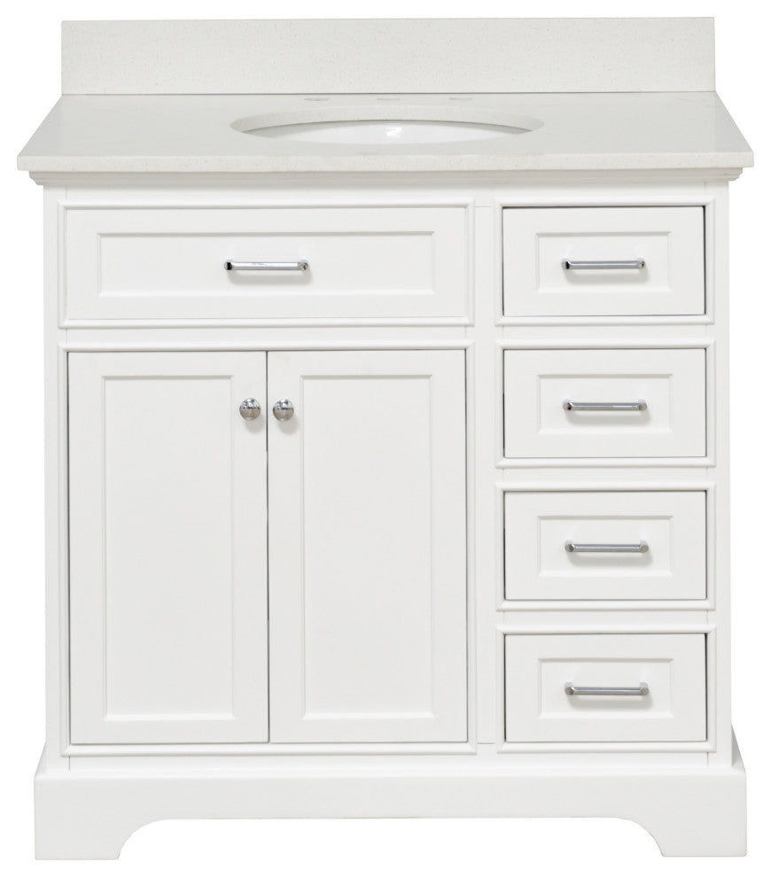 Aria 36" Bathroom Vanity, White, Quartz