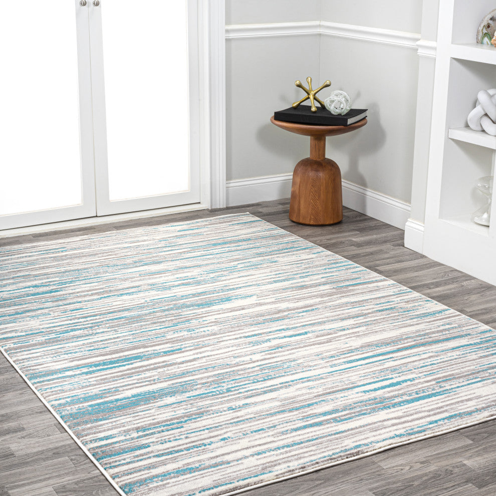 Speer Abstract Linear Stripe Gray/Blue 3'x5' Area Rug