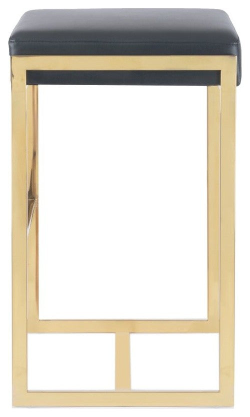 Logan Bar Stool, Polished Gold Stainless Steel Frame/Black Seat
