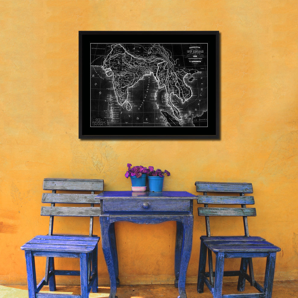 India, Southeast Asia Vietnam Old Monochrome Map On Canvas With Frame, 16" X 21"