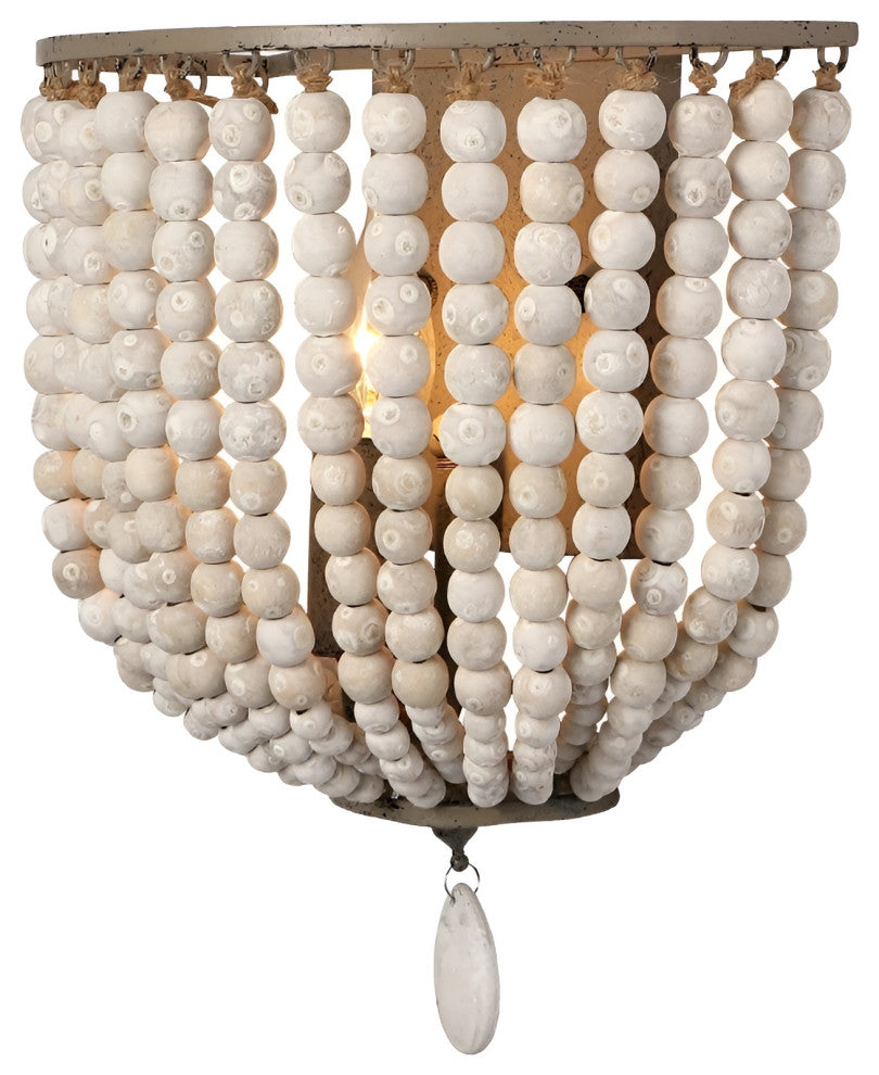Donostia | Retro Blue/White Wooden Bead Wall Lamp, White