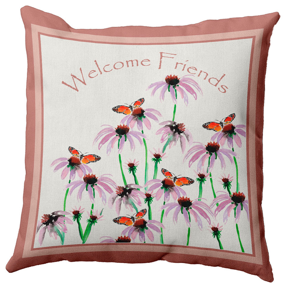 Welcome Friends Decorative Throw Pillow, Rusty Mauve, 18"x18"