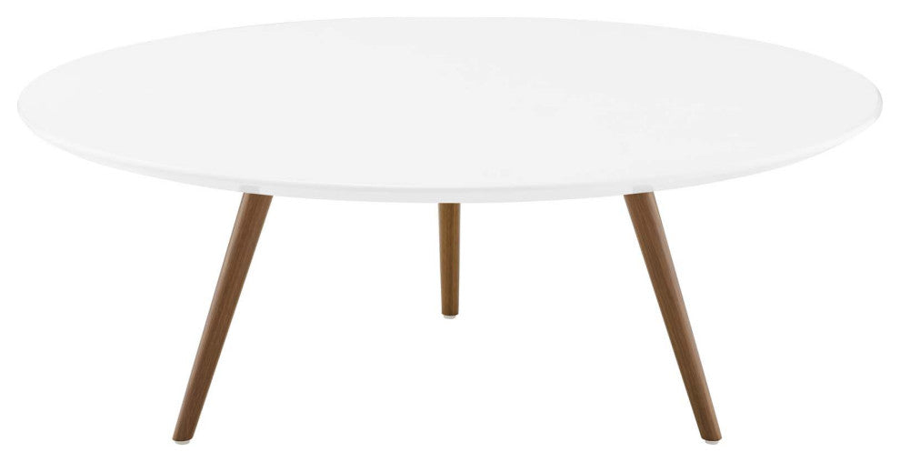 Modern Lounge Round Coffee Table, Wood Metal Steel, White Natural Walnut