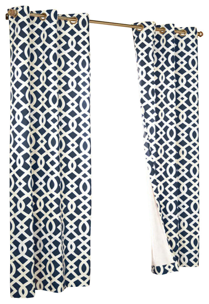 Pair of Thermal Insulated Grommet Top Curtains, Navy, 80"w X 63"l