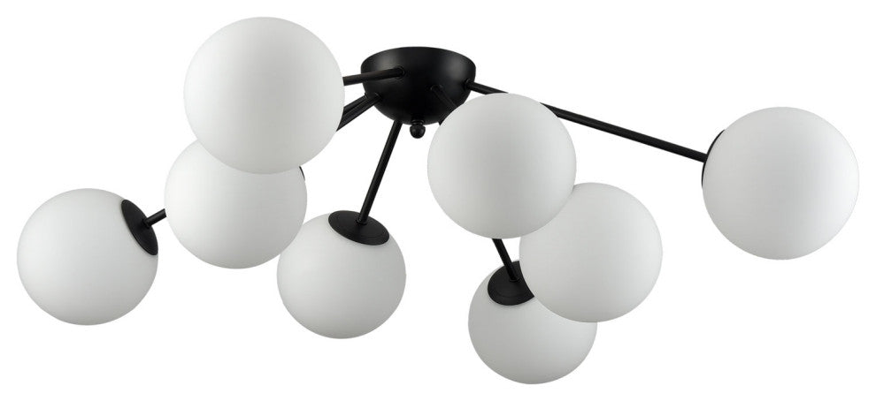 Modern Globe Semi Flush Mount Ceiling Light Sputnik Chandeliers, Black, 8-Light