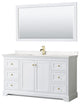 60" Single Vanity White, LV Carrara Cult. Marble Top, Sink, 58"Mirror, Gold Trim