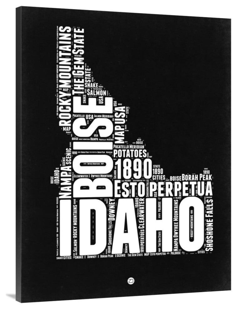 "Idaho Black and White Map" Fine Art Print