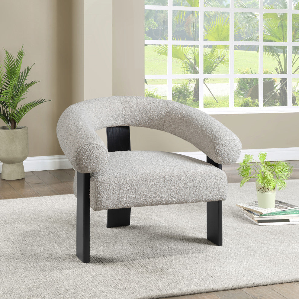 Winston Boucle Fabric Upholstered Accent Chair, Cream, Black Finish