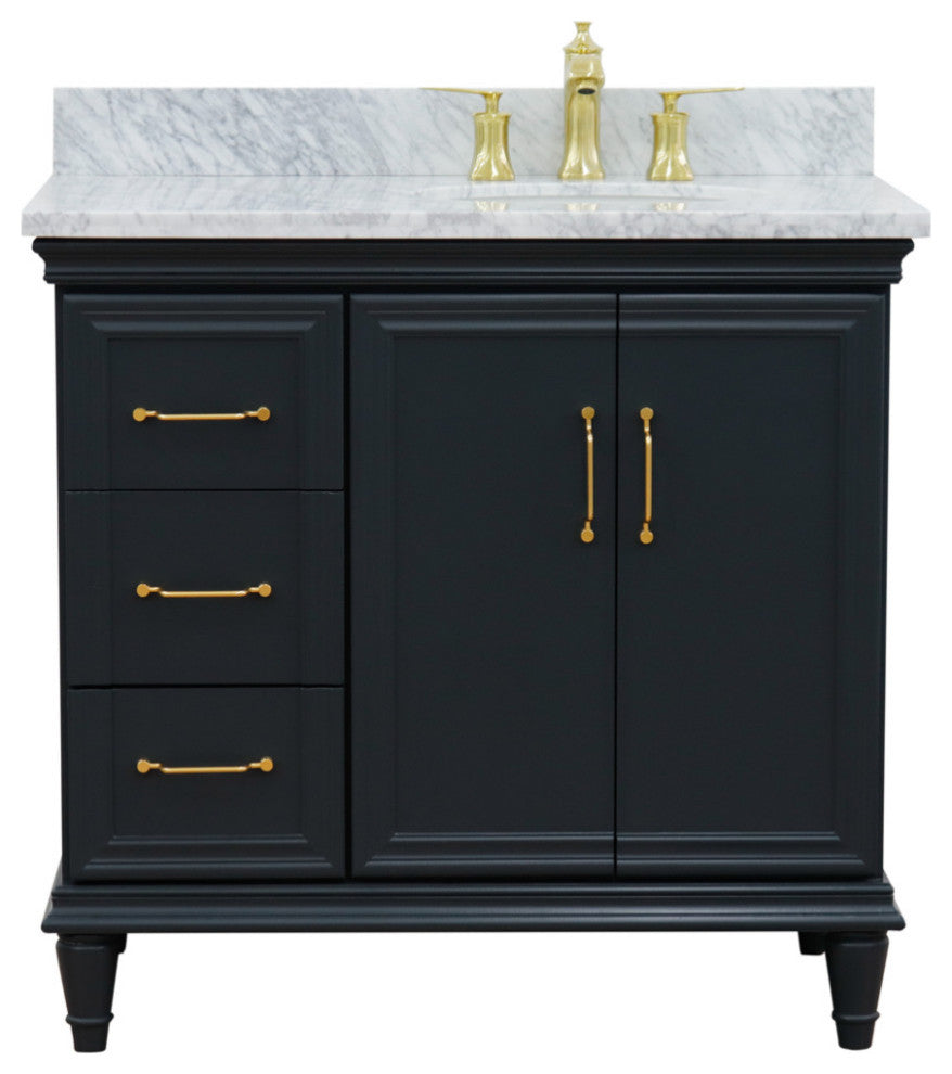 37" Single Vanity, Dark Gray Finish With White Carrara