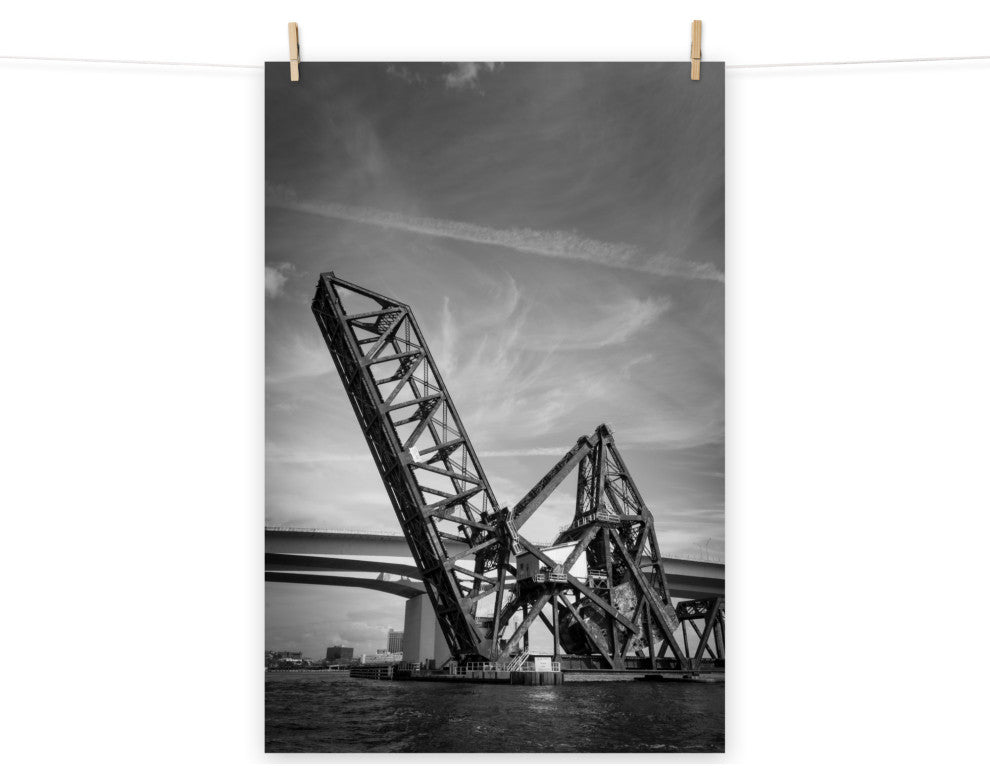 Modern Industrial Wall Decor: Train Drawbridge 2 Black & White Photo, 8" X 10"