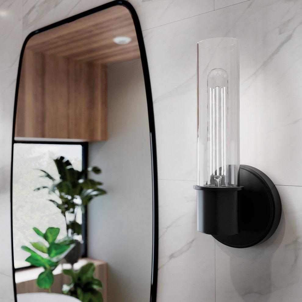 Aviv 13" 1 Light Wall Sconce With Clear Glass, Black