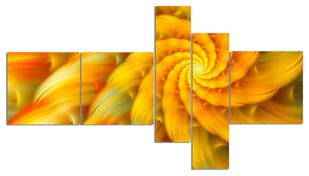 Rotating Yellow Fractal Flower, Floral Canvas Art Print, 60"x32", 5 panels