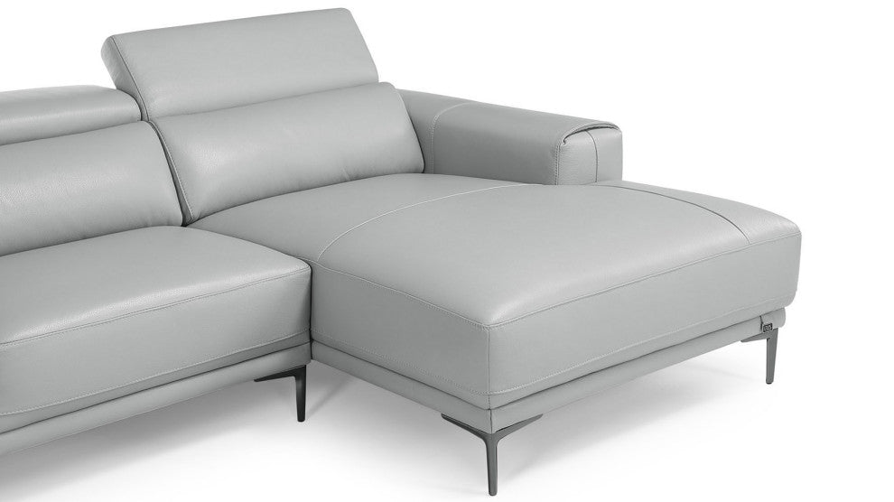 Rousso Grey Leather Sectional with Ratcheting Headrests, Right Chaise