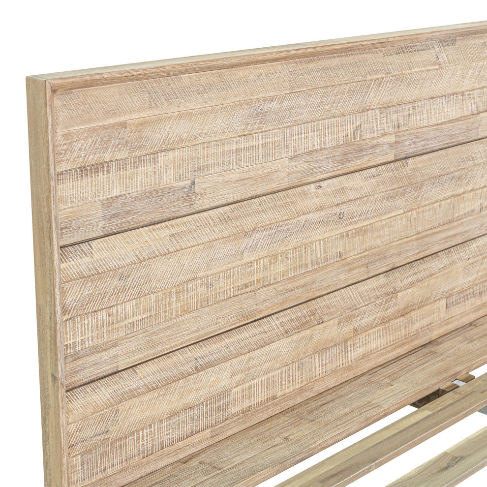 Gia Acacia Wood Panel Bed, Light Brown, Queen