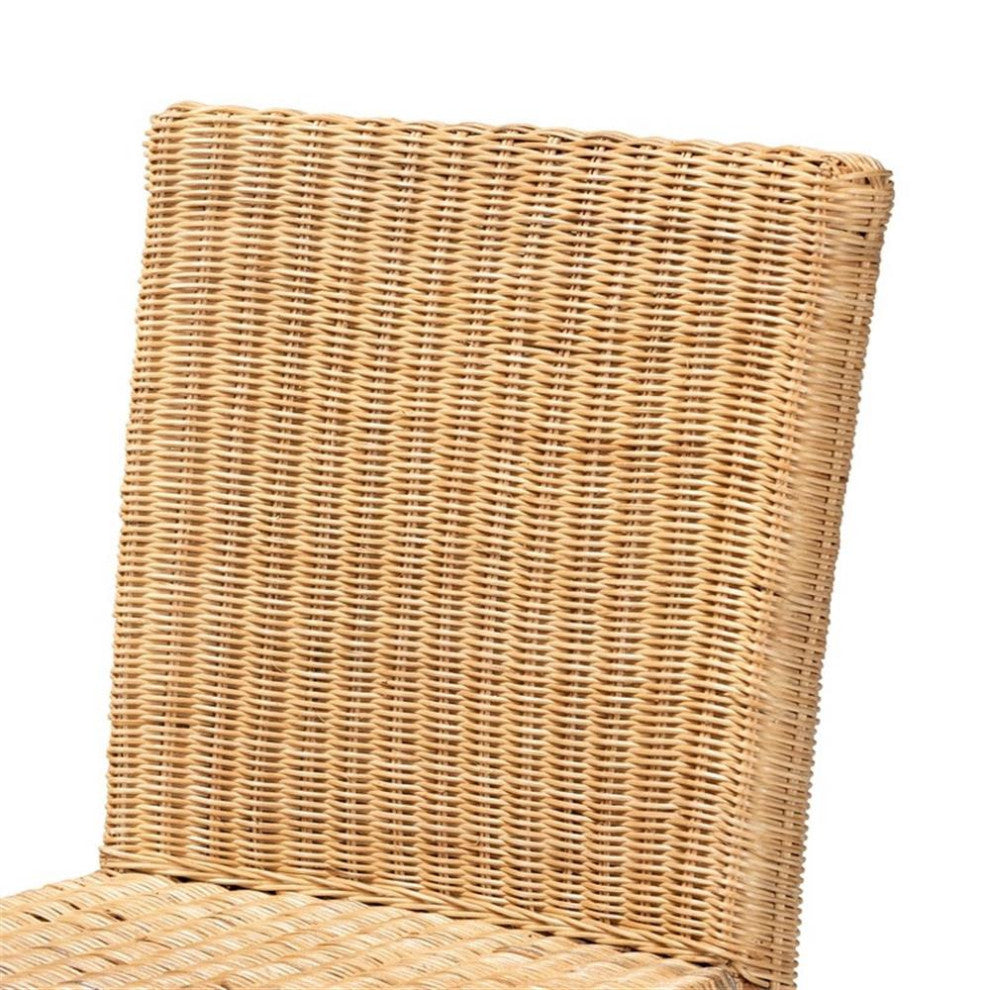 Baxton Studio Racquel Modern Bohemian Natural Rattan and Mahogany Wood Bar Stool
