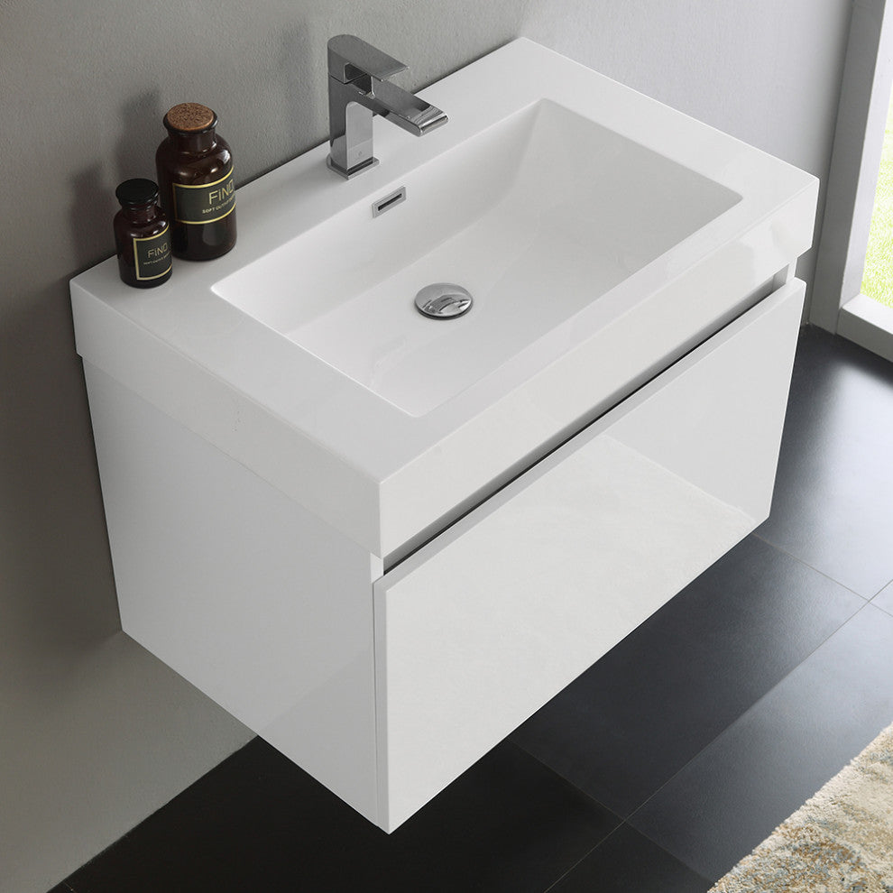 Fresca Mezzo 30" White Wall Hung Cabinet With Integrated Sink