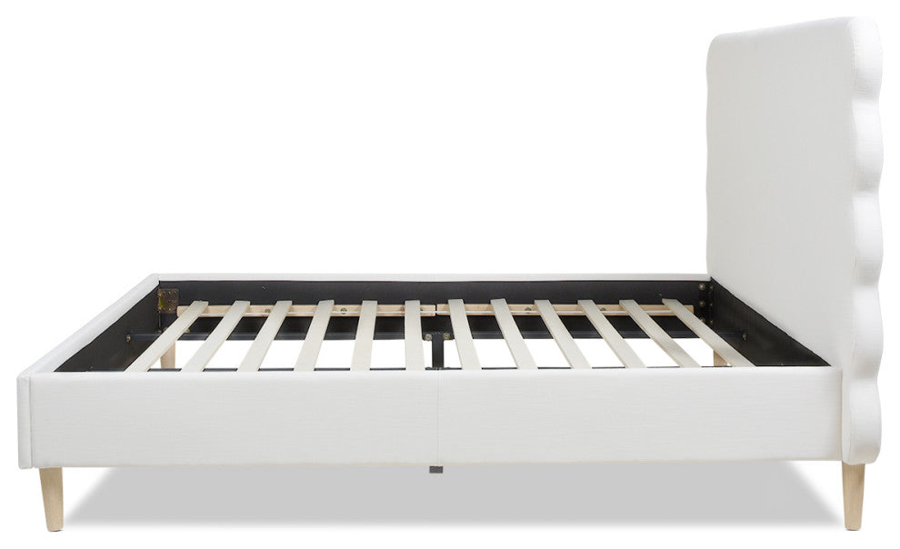 Stockholm Modern Wavy Headboard Platform Bed, Antique White Polyester, King
