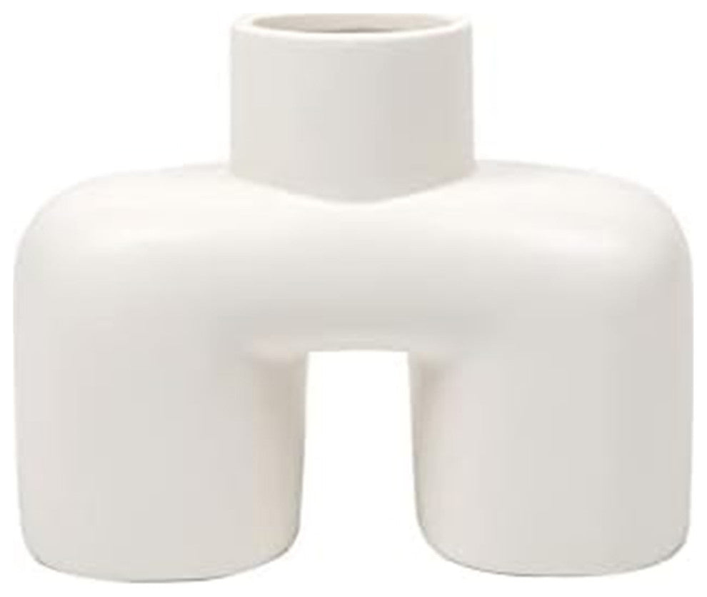 Ceramic Flower & Plant Vase, 7.28"L x 5.63"H x 3.15"W, White