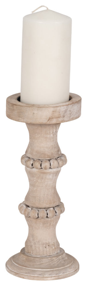 Wooden 11" Banded Bead Candle Holder