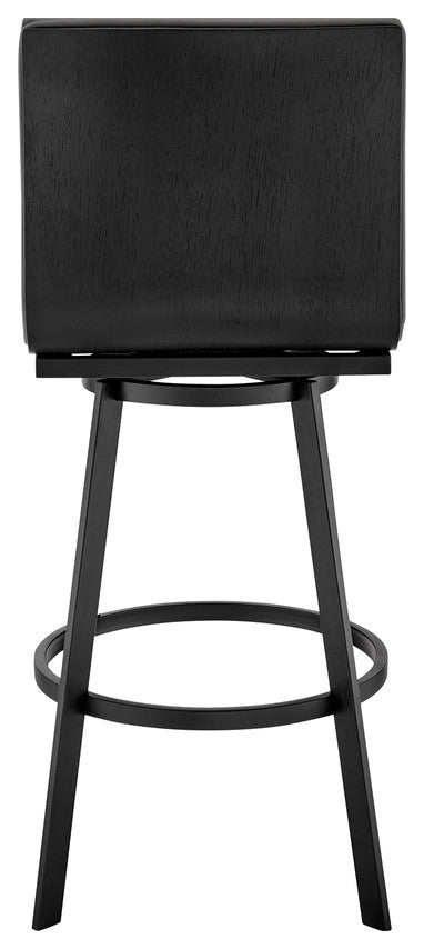 26" Gray and Black Faux Leather and Iron Swivel Counter Height Bar Chair