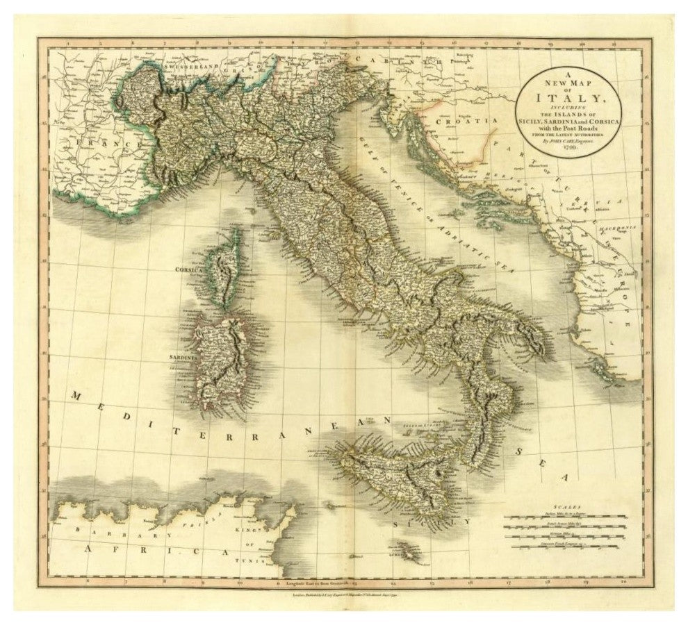"Italy, 1799" Digital Paper Print by John Cary, 42"x38"