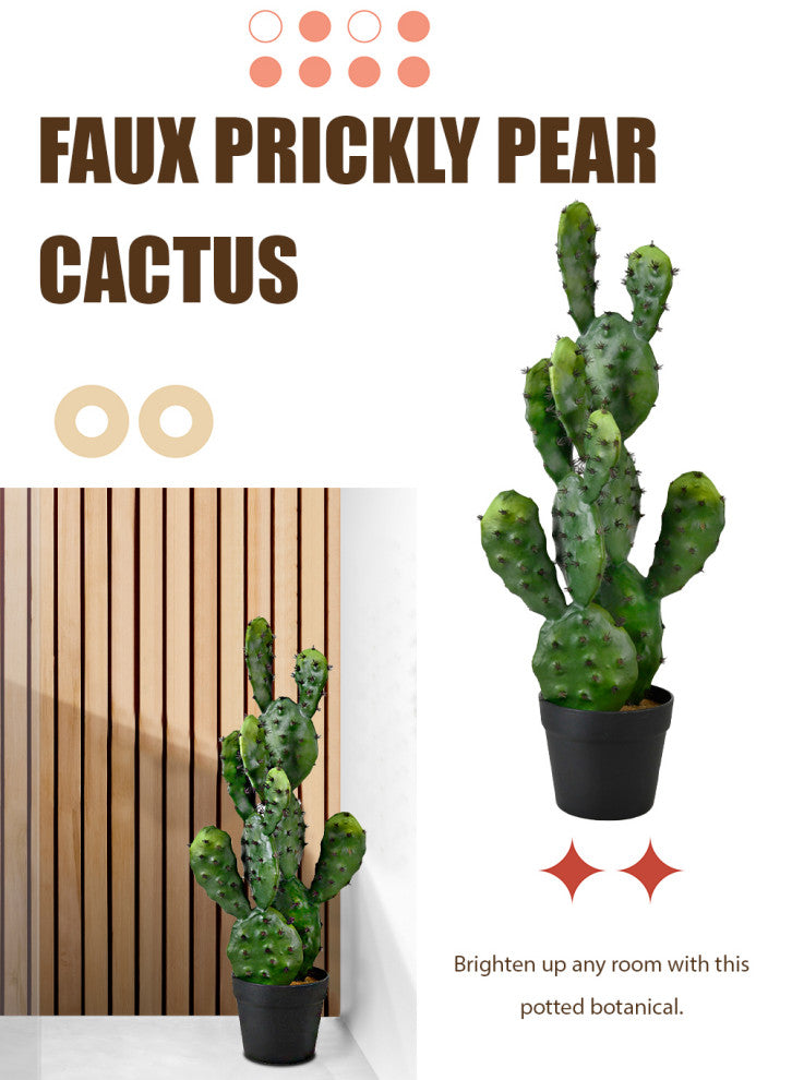 Serene Spaces Living Faux Pear Cactus in Plastic Black Pot, 27" Tall