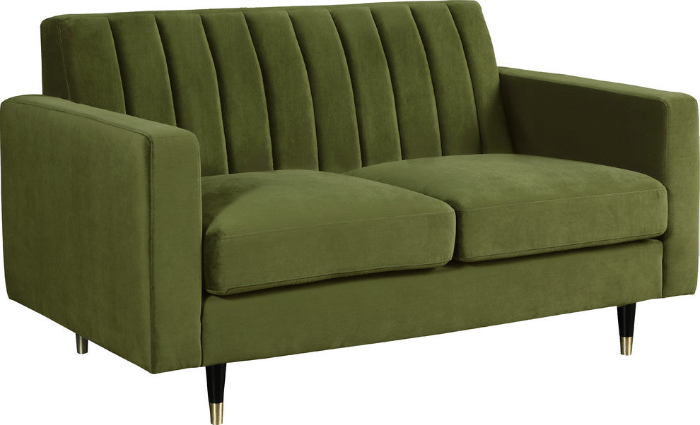 Lola Velvet Upholstered Loveseat, Olive
