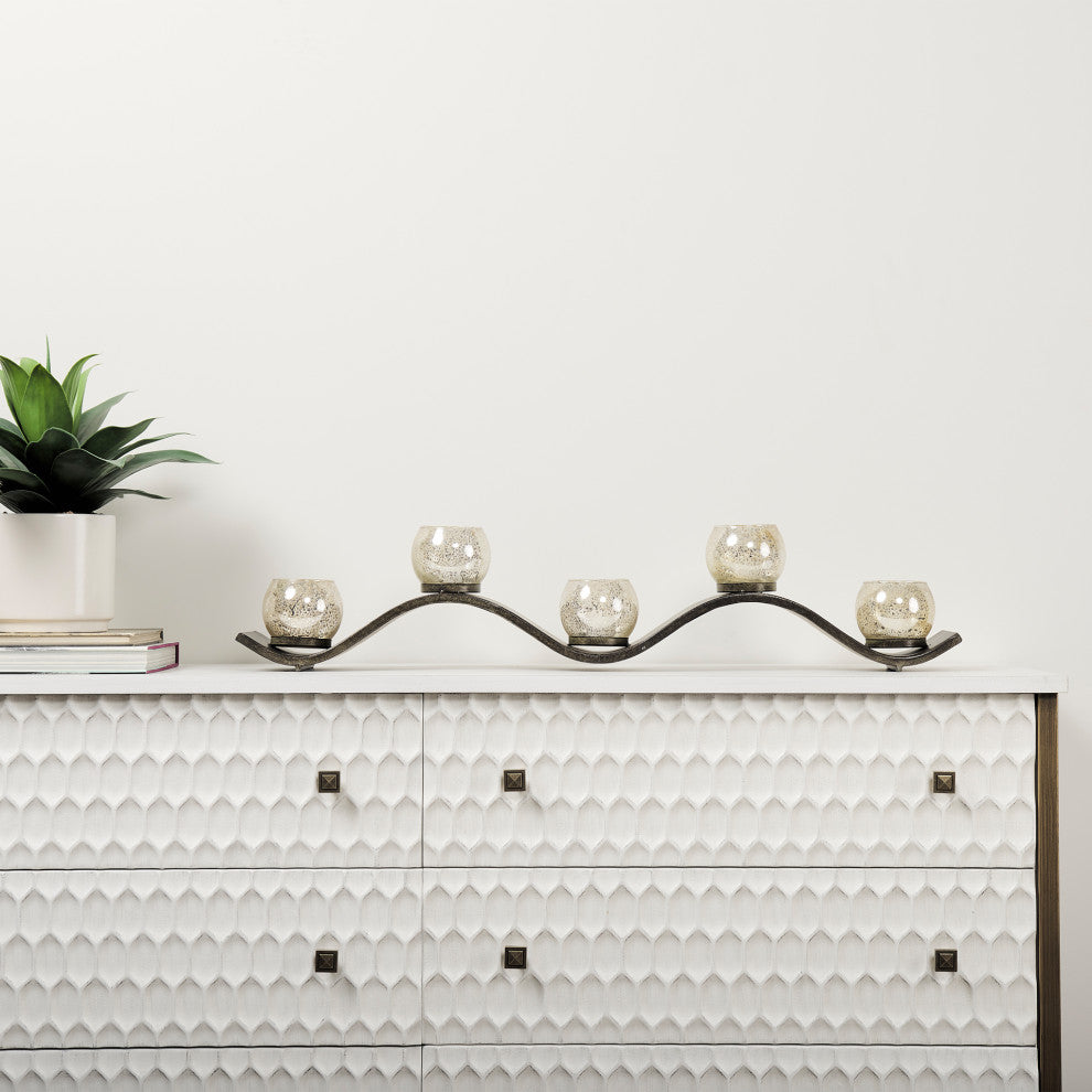 Savannah White Fir Veneer With Gold Metal Accents 6-Drawer Sideboard