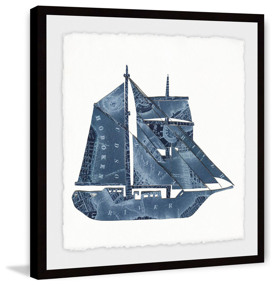 "Blue Sailboat" Framed Painting Print, 18"x18"