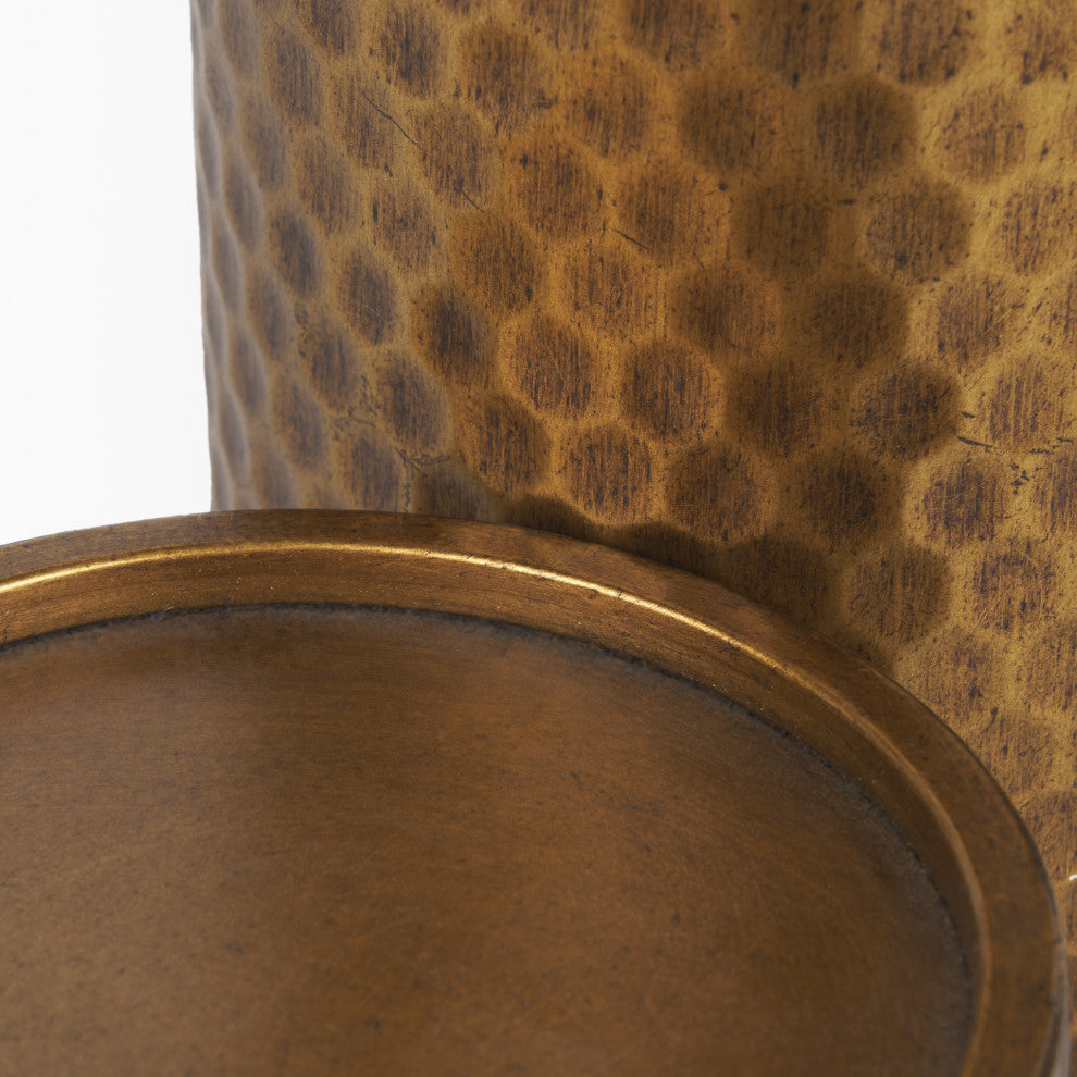 Gage Antiqued Gold Honeycomb Textured Metal Candle Holder, 2-Piece Set