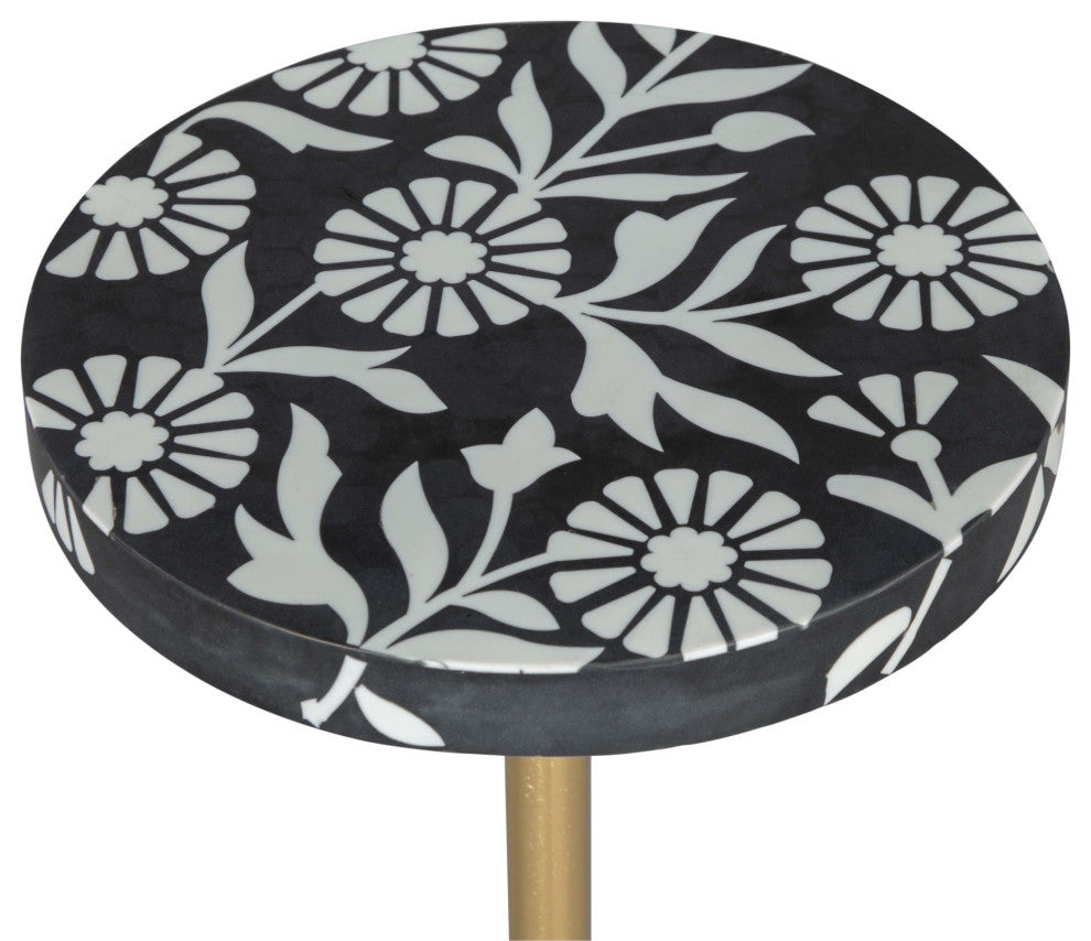 Sofa Side Table, Round, Artificial Marble, Iron Metal, Gold, White, Hospitality