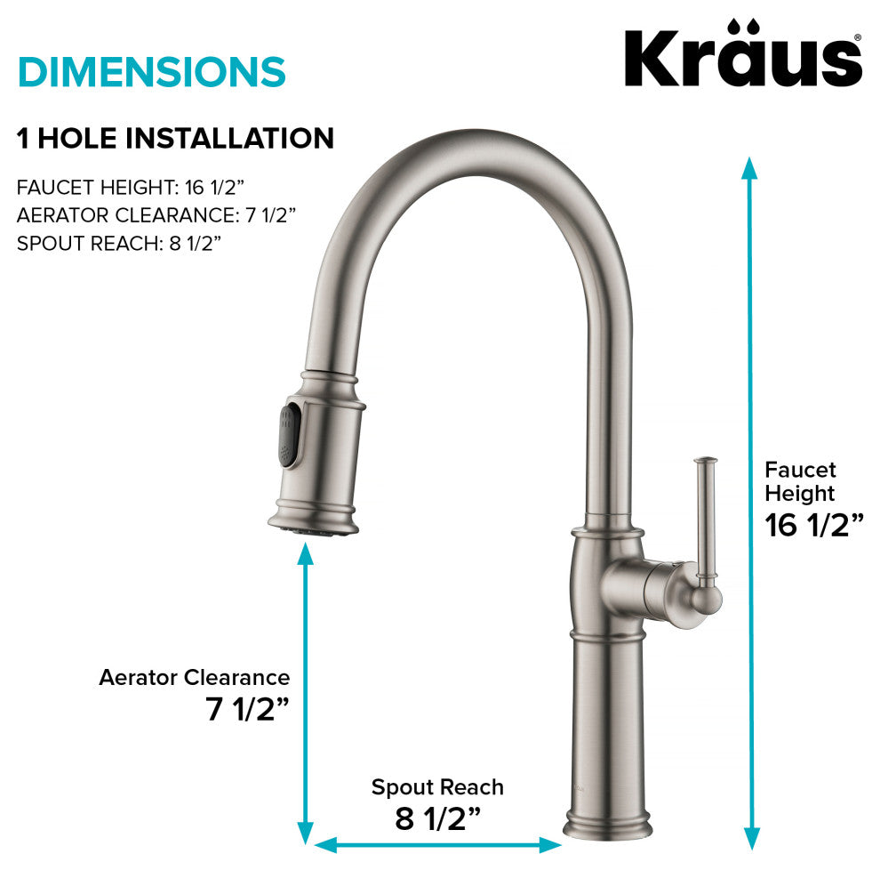 Kraus KPF-1682SFS Traditional Pulldown Kitchen Faucet In Spot Free S. Steel