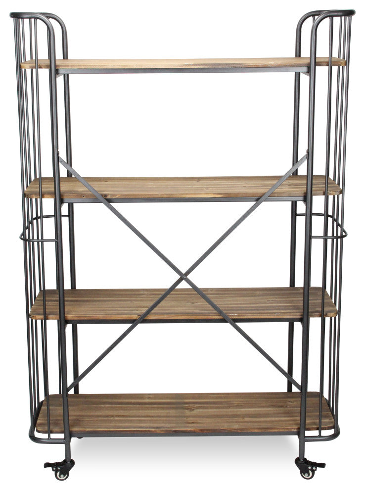 4 Tier Wood Shelf Metal Bar Cart