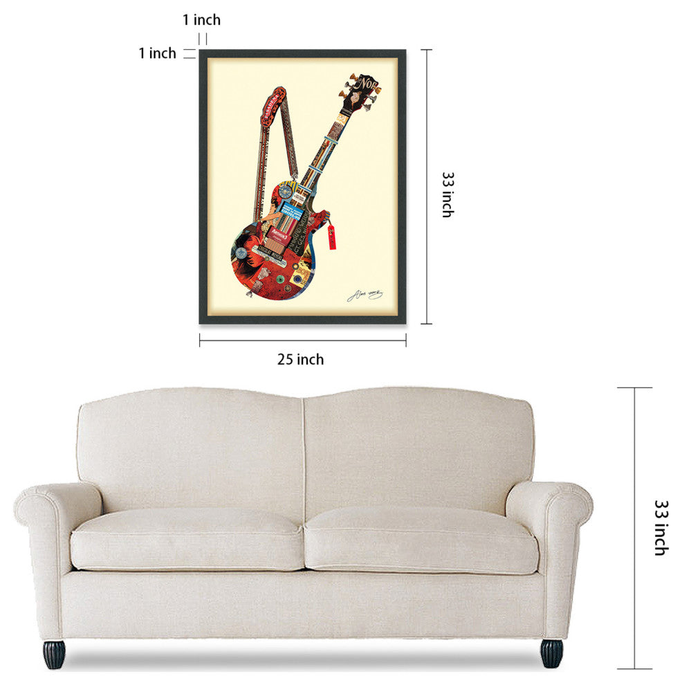 Electric Guitar Hand Made Dimensional Collage Framed Wall Art Under Glass