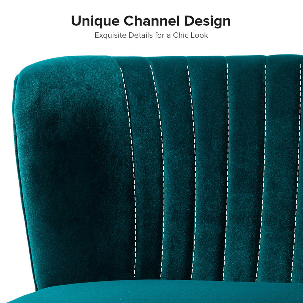 Velvet Tufted Loveseat Sofa With Golden Base, Teal