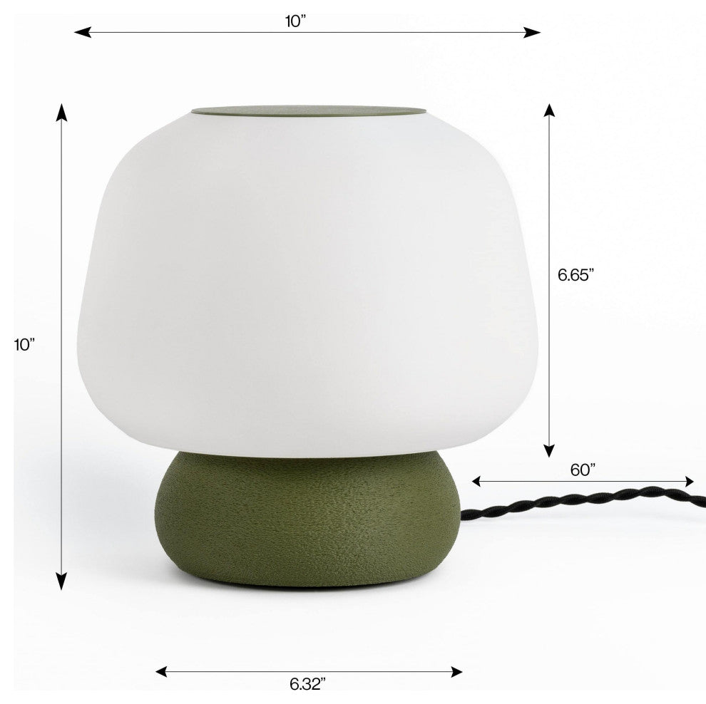 Mushroom 10" Plant-Based PLA Dimmable LED Table Lamp, White/Green